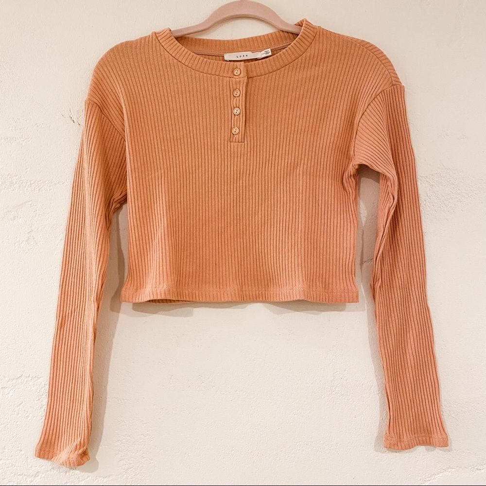 Lush Cropped Ribbed Sweater in Cafe Crème XS